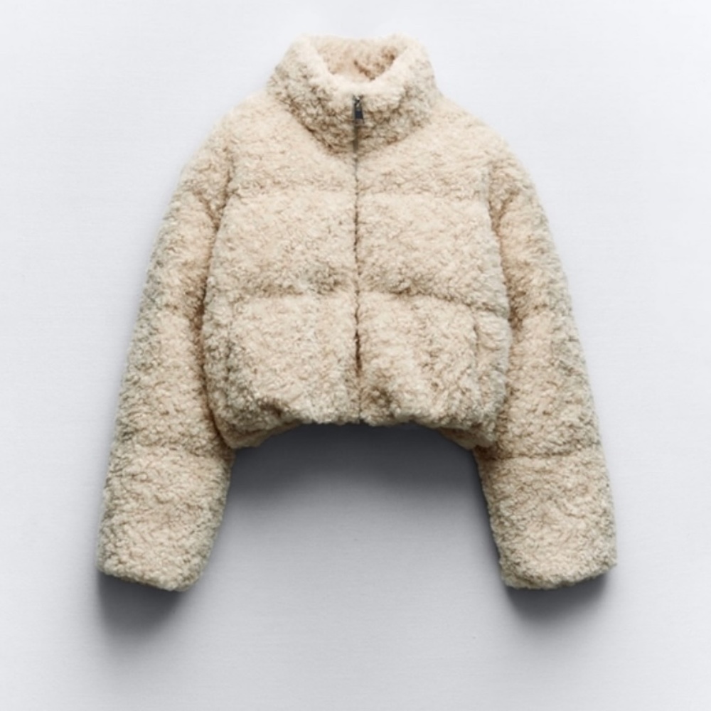 Zara cropped faux shearling puffer jacket